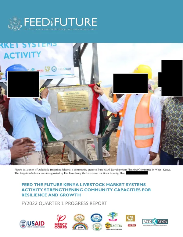 FEED THE FUTURE KENYA LIVESTOCK MARKET SYSTEM ACTIVITY STRENGTHENING COMMUNITY CAPACITIES FOR RESILIENCE AND GROWTH FY2021 QUARTER 1 PROGRESS REPORT