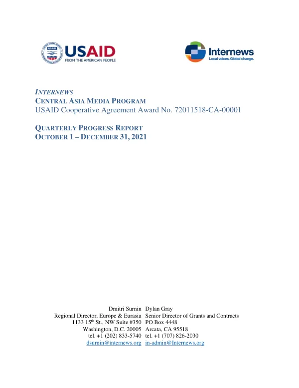 Quarterly Progress Report: Central Asia Media Program
