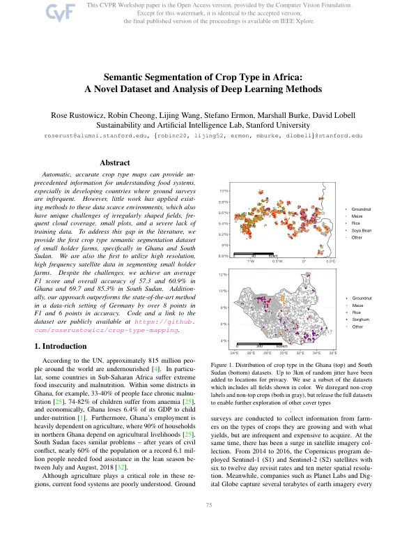 Semantic Segmentation of Crop Type in Africa: A Novel Dataset and Analysis of Deep Learning Methods