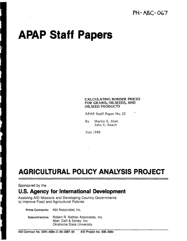 Calculating border prices for grains, oilseeds, and oilseed products
