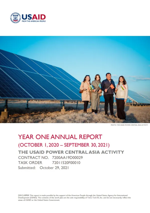 The USAID Power Central Asia Activity – Year One Annual Report