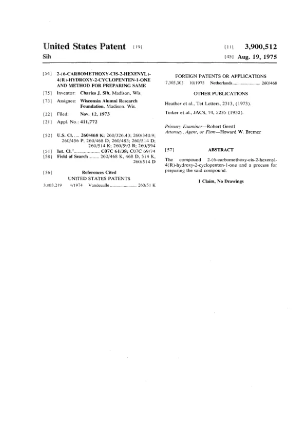 2-(6-Carbomethoxy-cis-2-hexenyl)-4(R)-hydroxy-2-cyclopenten-1-one and method for preparing same