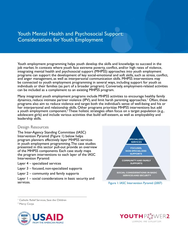 Youth Mental Health and Psychosocial Support: Considerations for Youth Employment