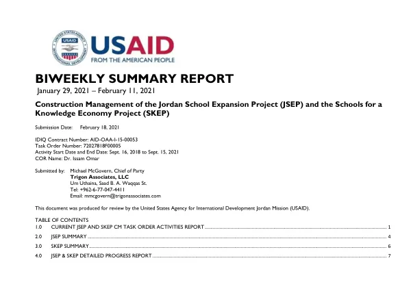 BIWEEKLY SUMMARY REPORT January 29, 2021 – February 11, 2021
