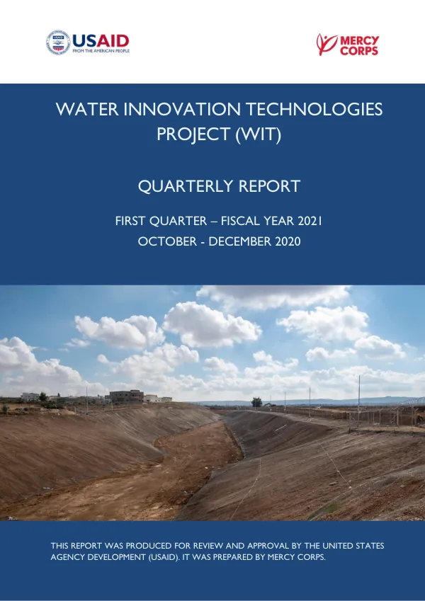 Water Innovation Technologies Project (WIT) Quarterly Report - First Quarter: Fiscal Year 2021