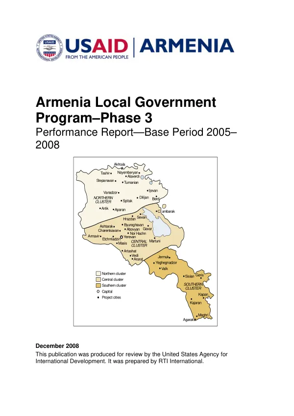 Armenia local government program - phase 3 : performance report -- base period 2005-2008