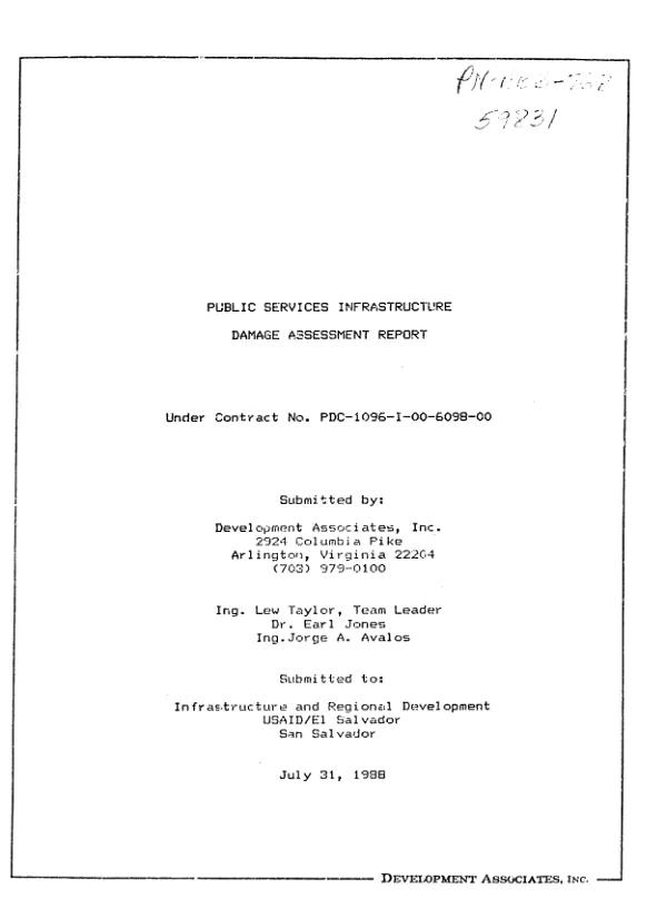 Public services infrastructure damage assessment report