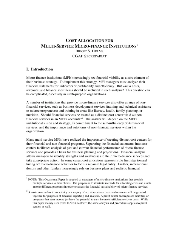 Cost Allocation for Multi-Service Micro-Finance Institutions