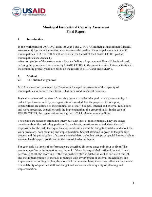 Municipal Institutional Capacity Assessment Final Report