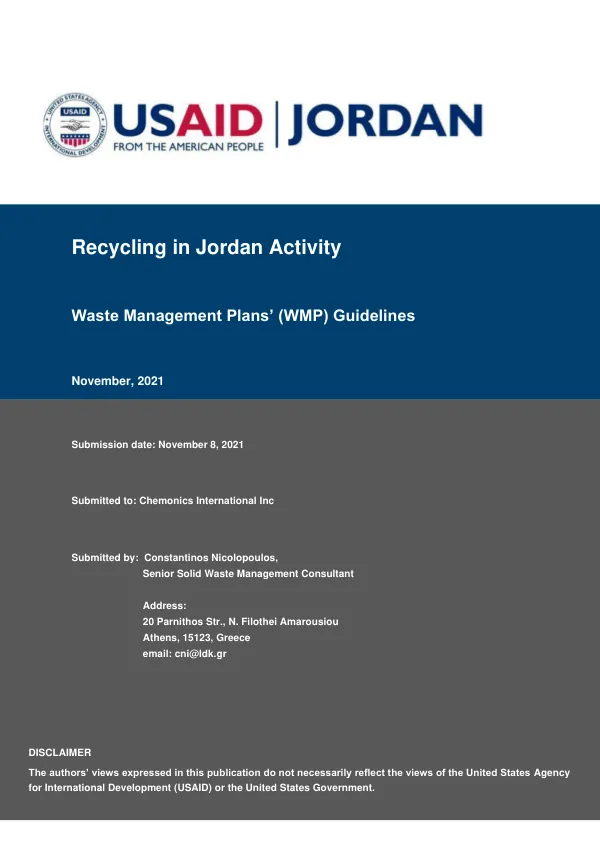 Recycling in Jordan Activity Waste Management Plans’ (WMP) Guidelines
