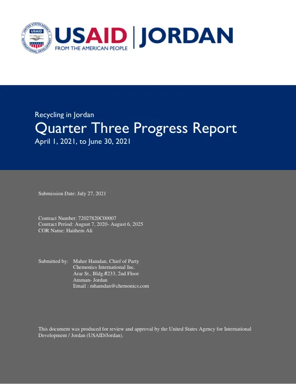 Quarter Three Progress Report: Recycling in Jordan