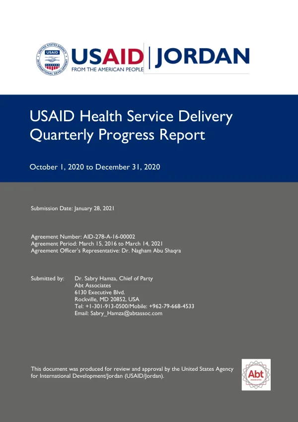 USAID Health Service Delivery FY21 Q1 Progress Report