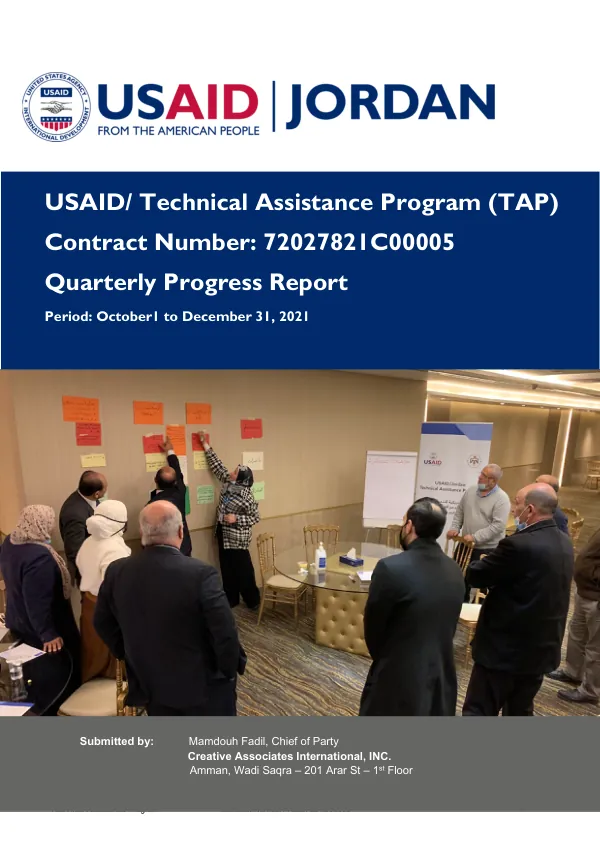 Quarterly Progress Report: Technical Assistance Program (TAP) for the Period October 1 to December 31, 2021