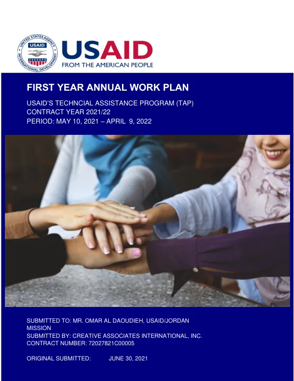 First Year Annual Work Plan for USAID's Technical Assistance Program (TAP) in Jordan