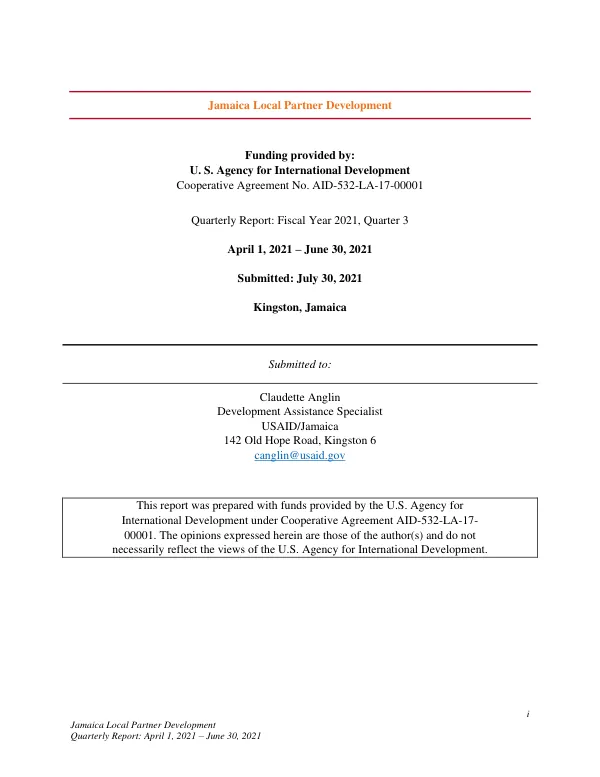 Quarterly Report: April 1, 2021 – June 30, 2021