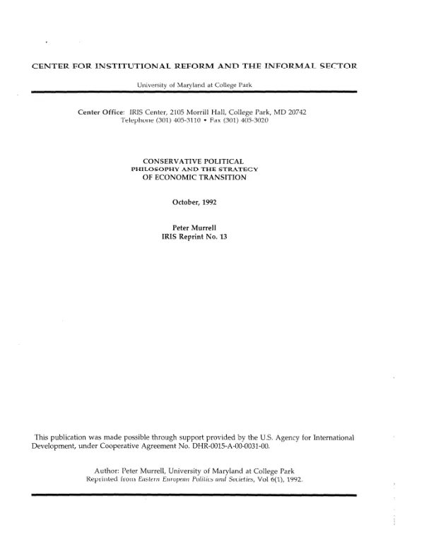 Conservative polilitical [i.e. political] philosophy and the strategy of economic transition