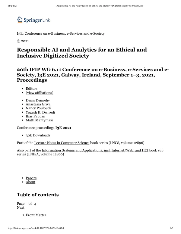 Responsible AI and Analytics for an Ethical and Inclusive Digitized Society