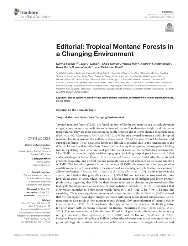 Editorial: Tropical Montane Forests in a Changing Environment