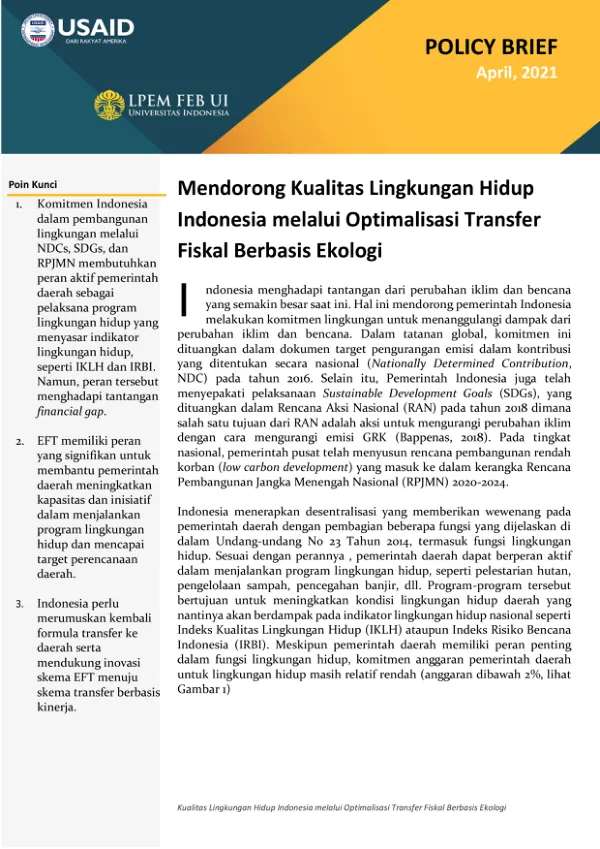 Kualitas Lingkungan Hidup Indonesia melalui Optimalisasi Transfer Fiskal Berbasis Ekologi