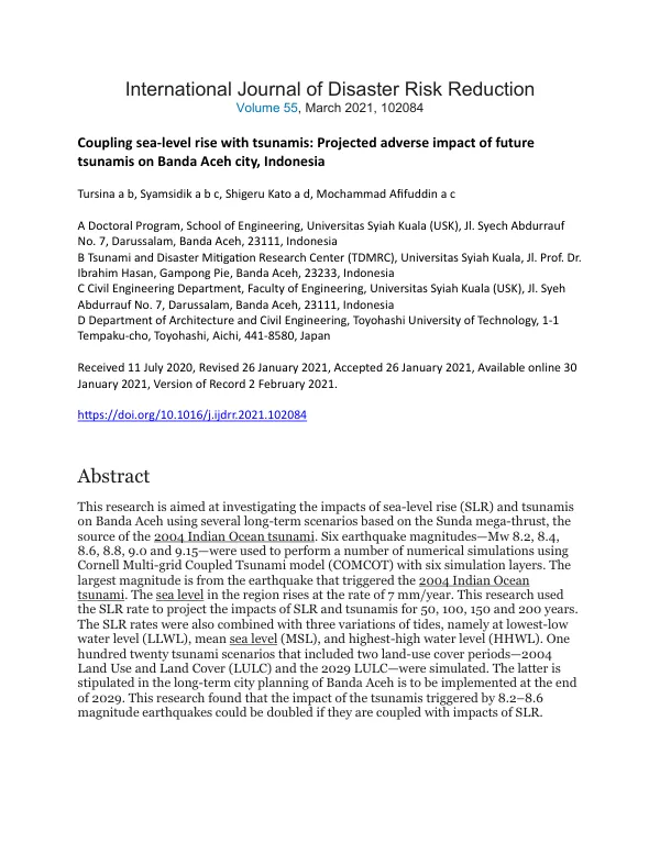 Coupling sea-level rise with tsunamis: Projected adverse impact of future tsunamis on Banda Aceh city, Indonesia