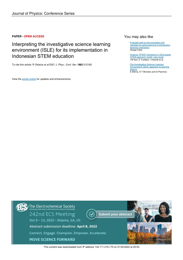 Interpreting the investigative science learning environment (ISLE) for its implementation in Indonesian STEM education