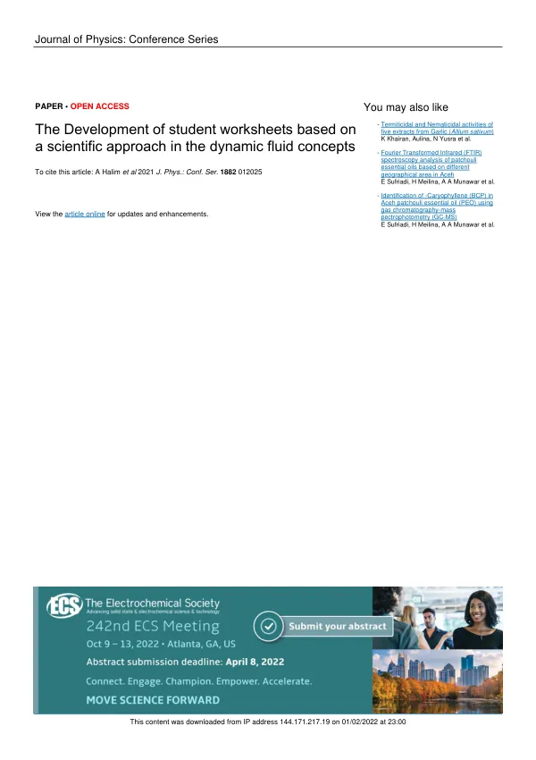 The Development of student worksheets based on a scientific approach in the dynamic fluid concepts