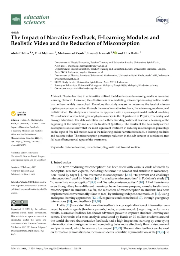 The Impact of Narrative Feedback, E-Learning Modules and Realistic Video and the Reduction of Misconception