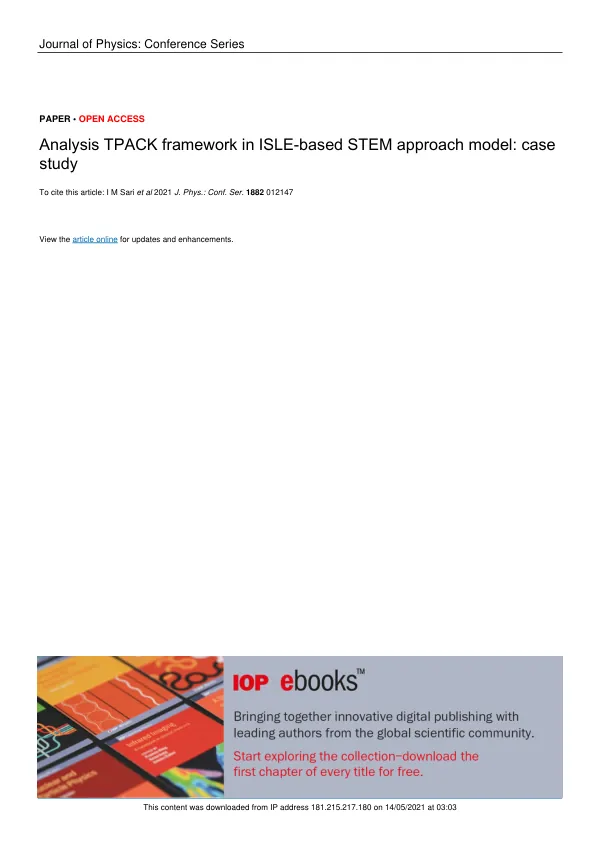 Analysis TPACK framework in ISLE-based STEM approach model: case study