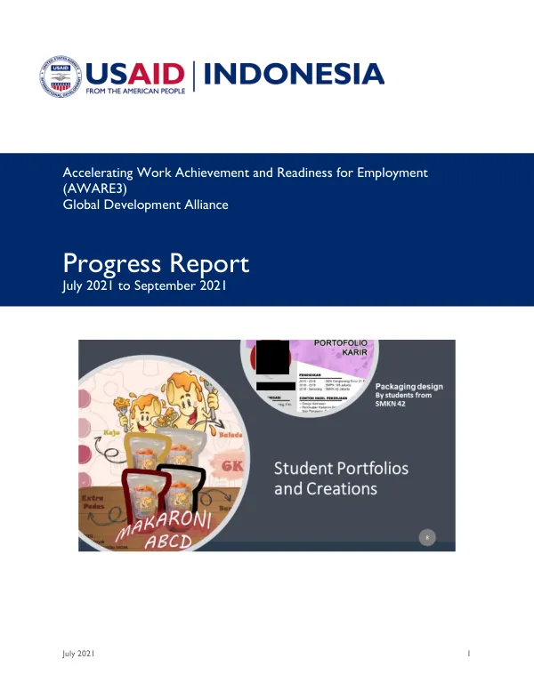 Accelerating Work Achievement and Readiness for Employment (AWARE3) Progress Report July 2021 to September 2021