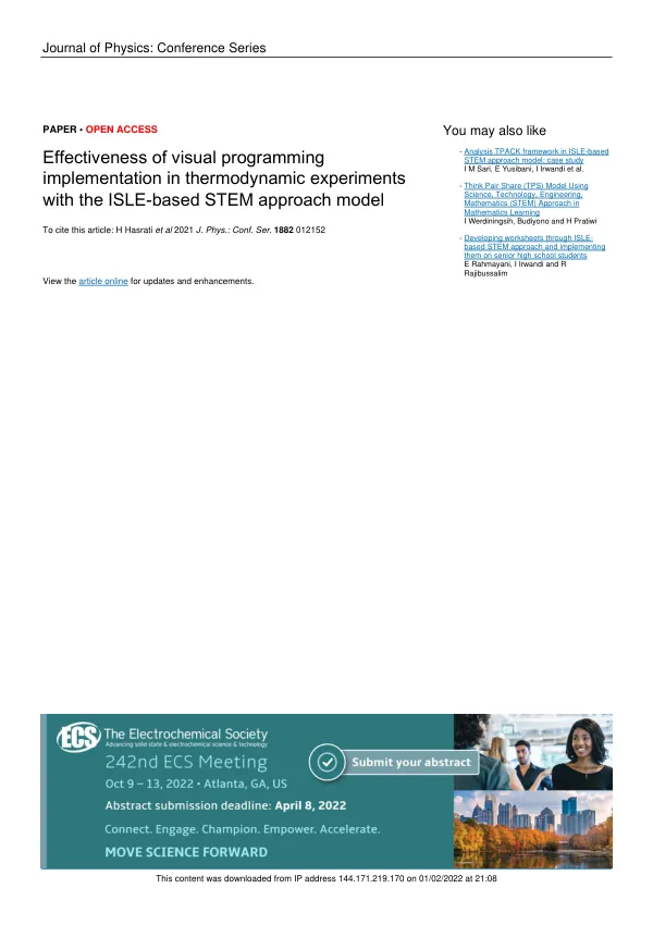 Effectiveness of visual programming implementation in thermodynamic experiments with the ISLE-based STEM approach model