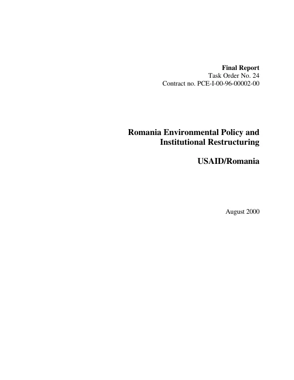 Final report : Romania environmental policy and institutional restructuring