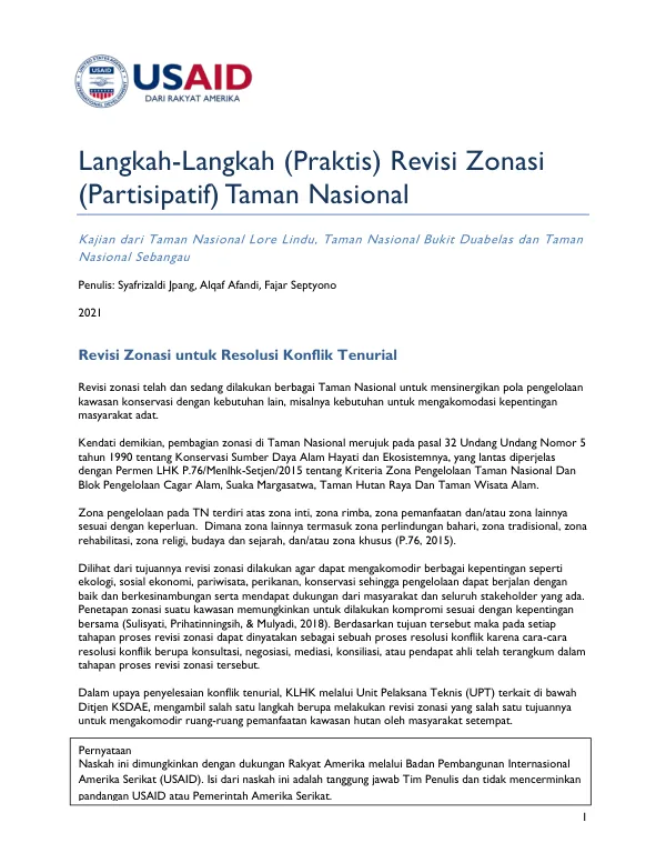 Revisi Zonasi Taman Nasional untuk Resolusi Konflik Tenurial
