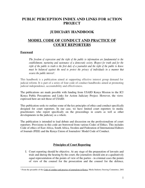 Public Perception Index and Links for Action Project: Judiciary Handbook