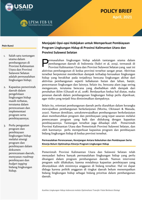 Kualitas Lingkungan Hidup Indonesia melalui Optimalisasi Transfer Fiskal Berbasis Ekologi