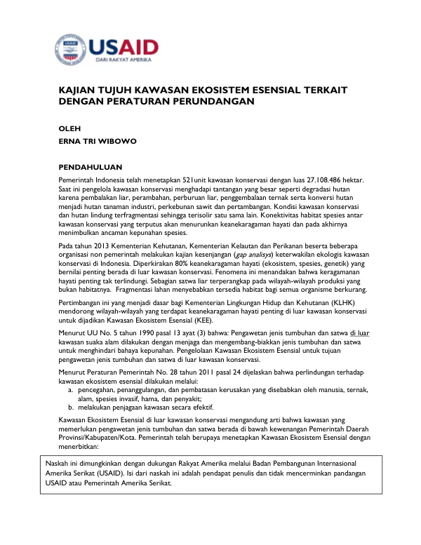 Kajian Kawasan Ekosistem Esensial Terkait dengan Peraturan Perundang-Undangan