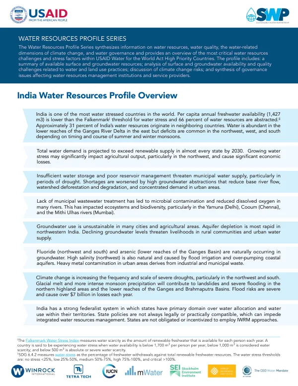 Water Resources Profile Series: India Water Resources Profile Overview