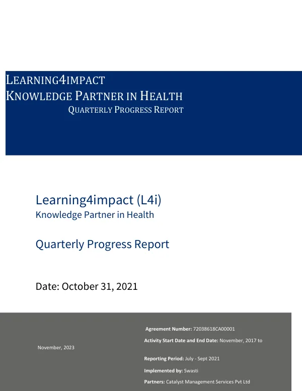 Quarterly Progress Report: Learning4impact Knowledge Partner in Health