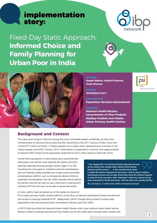 Fixed-Day Static Approach: Informed Choice and Family Planning for Urban Poor in India