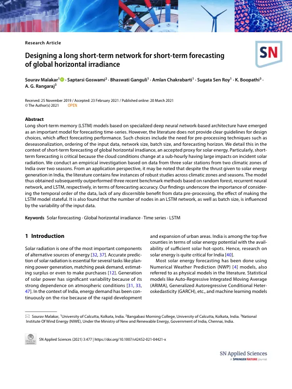 Designing a long short-term network for short-term forecasting of global horizontal irradiance