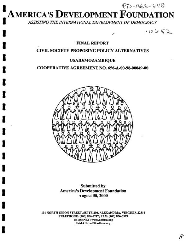 Final report : civil society proposing policy alternatives [CSPPA] : cooperative agreement no. 656-A-00-98-00049-00