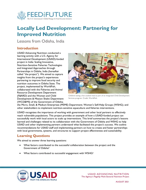 Locally Led Development: Partnering for Improved Nutrition. Lessons from Odisha, India