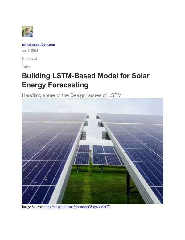 Building LSTM-Based Model for Solar Energy Forecasting