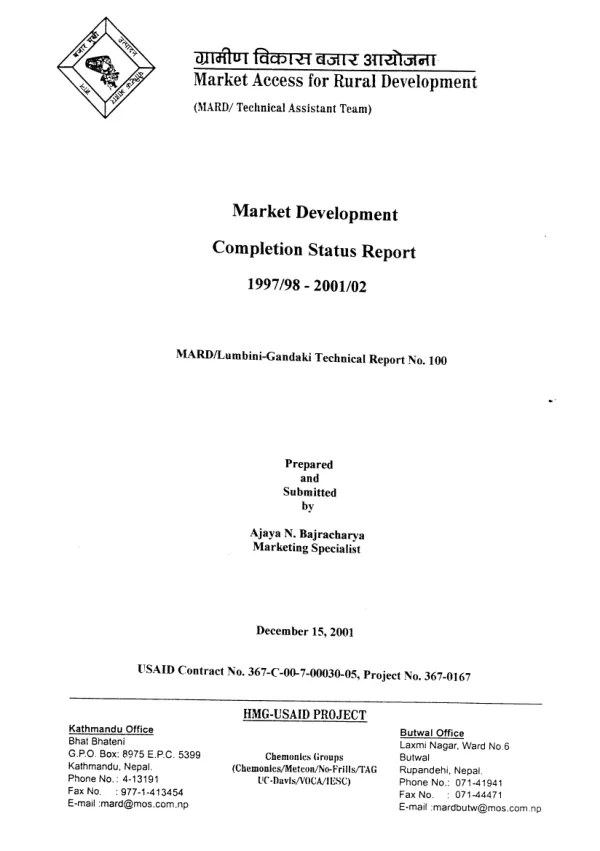 Market development completion status report, 1997/98-2001/02