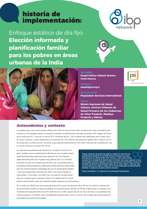 Elección informada y planificación familiar para los pobres en áreas urbanas de la India