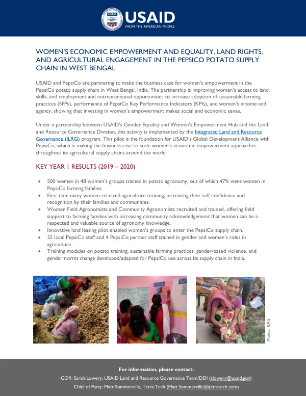 Women’s Economic Empowerment and Equality, Land Rights, and Agricultural Engagement in the PepsiCo Potato Supply Chain in West Bengal