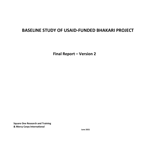 Baseline Study of USAID-Funded BHAKARI Project