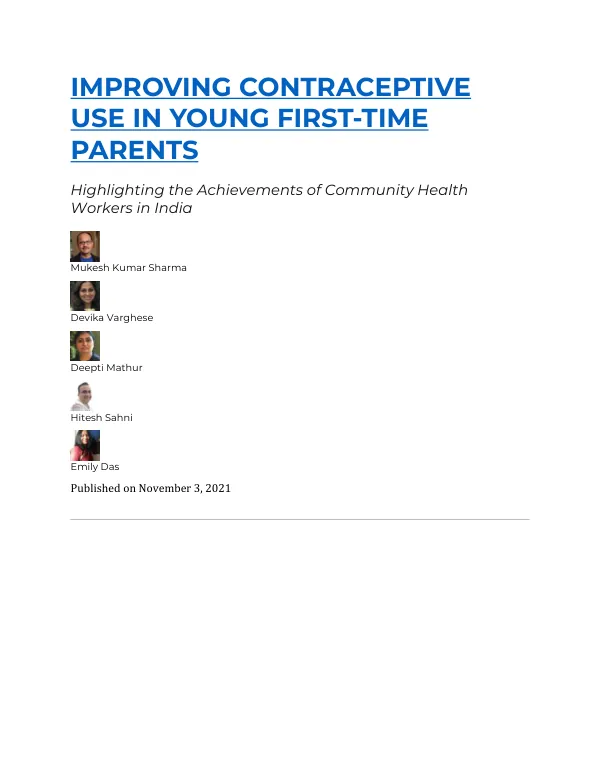 Improving Contraceptive Use in Young First-Time Parents Highlighting the Achievements of Community Health Workers in India