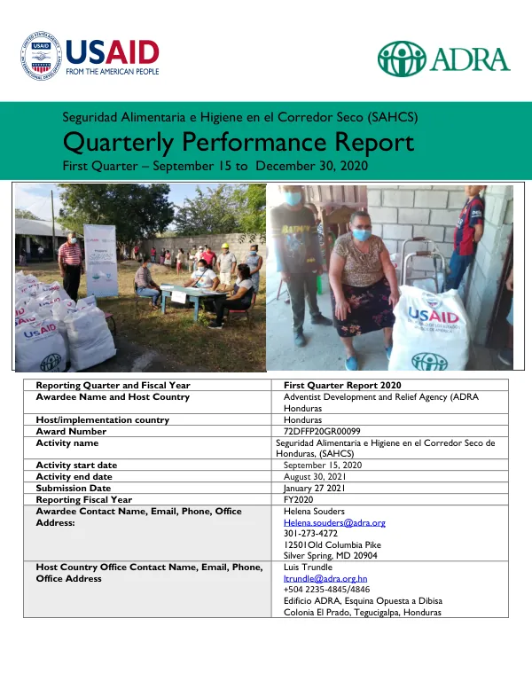 Seguridad Alimentaria e Higiene en el Corredor Seco de Honduras (SAHCS)