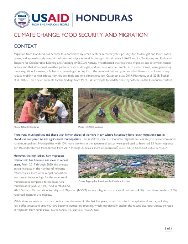 Honduras Climate Change, Food Security, and Migration