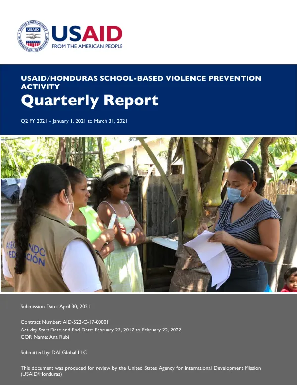 USAID/Honduras School-Based Violence Prevention Activity Quarterly Report – Q2 FY 2021